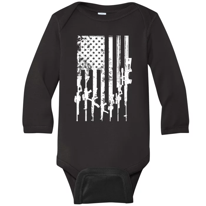 Patriotic American Rifle Flag Pro Gun Gifts Baby Long Sleeve Bodysuit