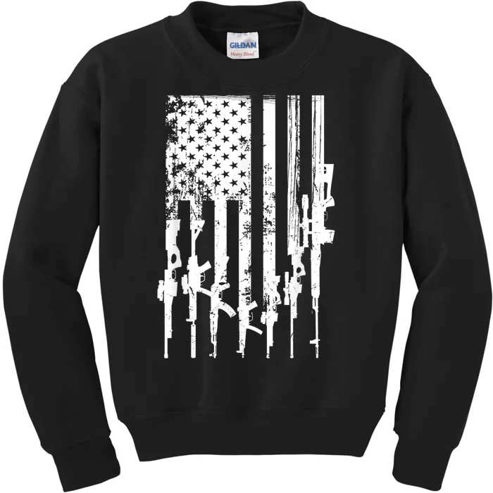 Patriotic American Rifle Flag Pro Gun Gifts Kids Sweatshirt