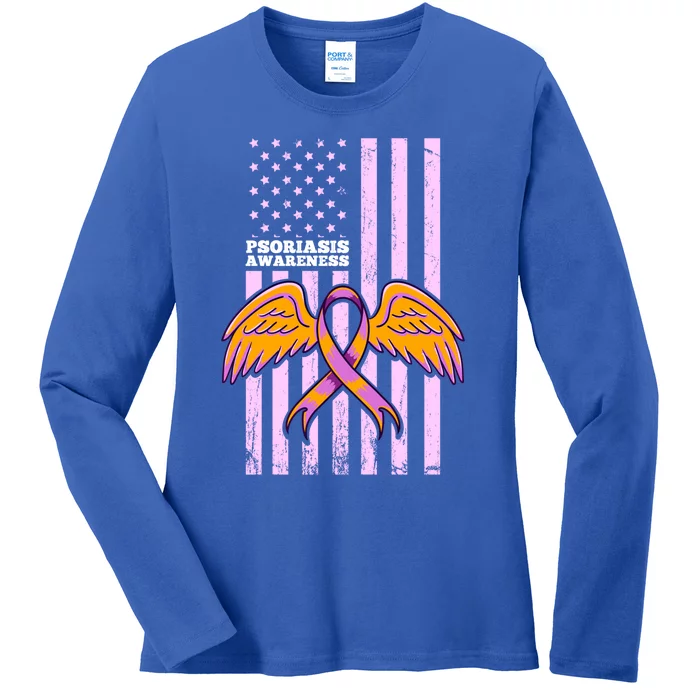 Psoriasis Awareness Ribbon Flag Gift Ladies Long Sleeve Shirt