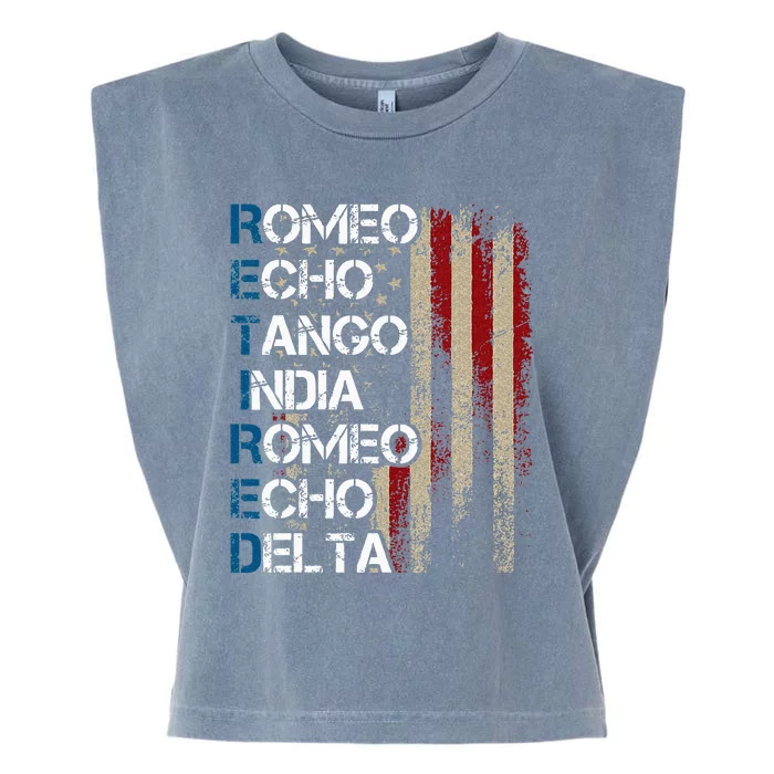 Phonetic Alphabet Retired Veteran Retirement Army Military Garment-Dyed Women's Muscle Tee