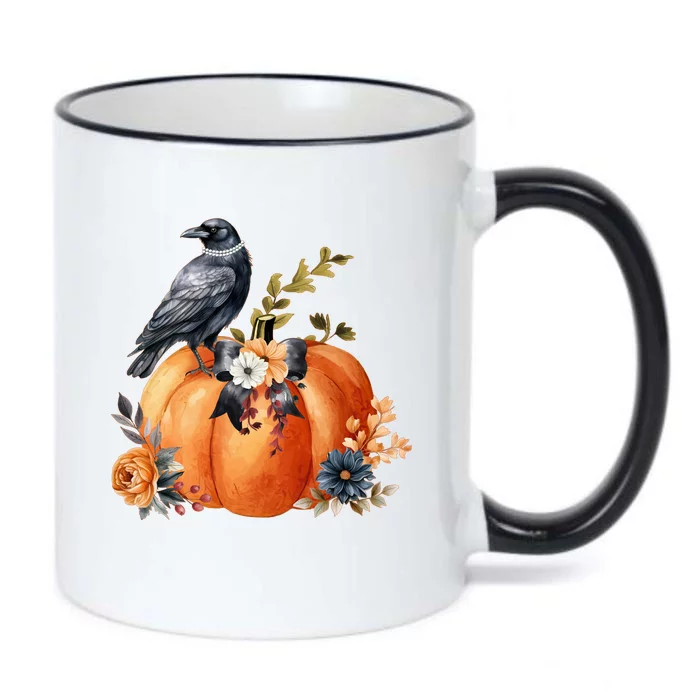 Pretty Autumn Raven Floral Pumpkin Fall Lover Black Color Changing Mug