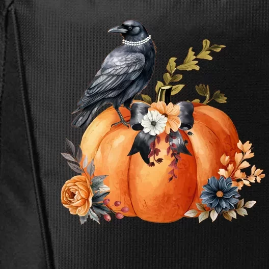 Pretty Autumn Raven Floral Pumpkin Fall Lover City Backpack