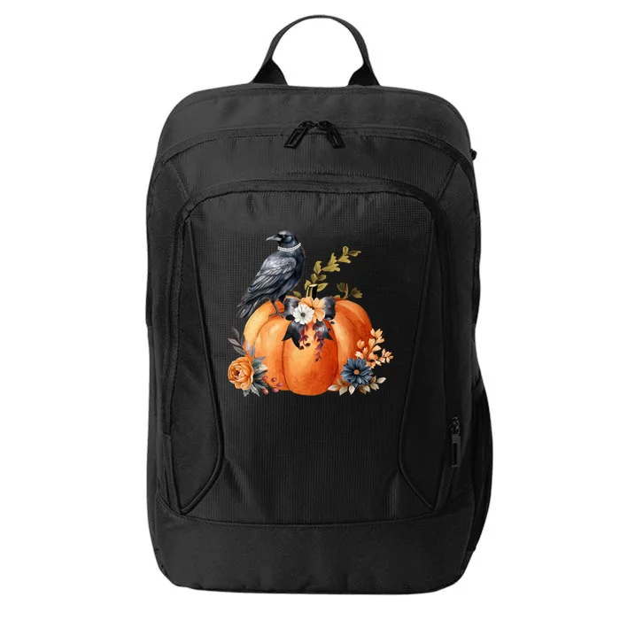 Pretty Autumn Raven Floral Pumpkin Fall Lover City Backpack