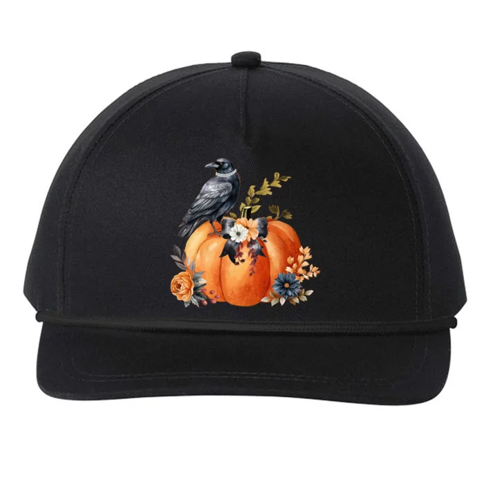 Pretty Autumn Raven Floral Pumpkin Fall Lover Snapback Five-Panel Rope Hat