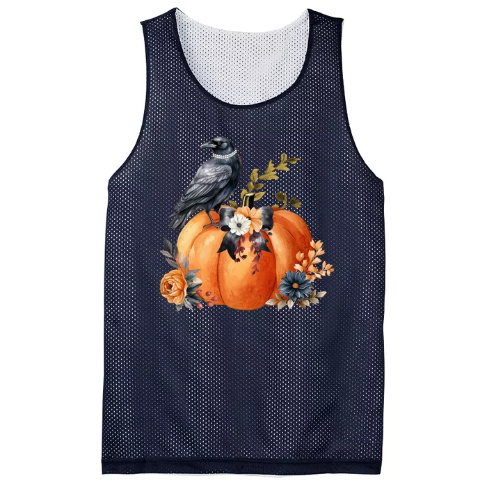 Pretty Autumn Raven Floral Pumpkin Fall Lover Mesh Reversible Basketball Jersey Tank