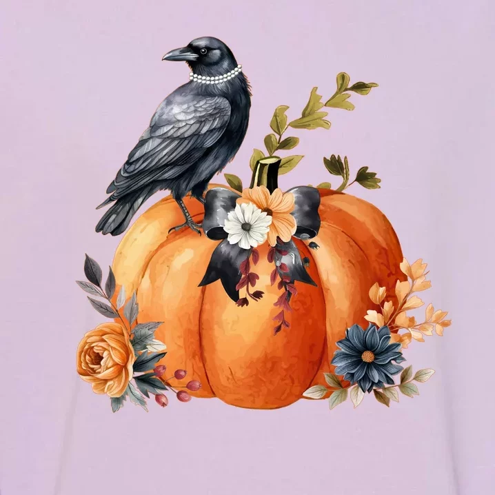 Pretty Autumn Raven Floral Pumpkin Fall Lover Garment-Dyed Sweatshirt