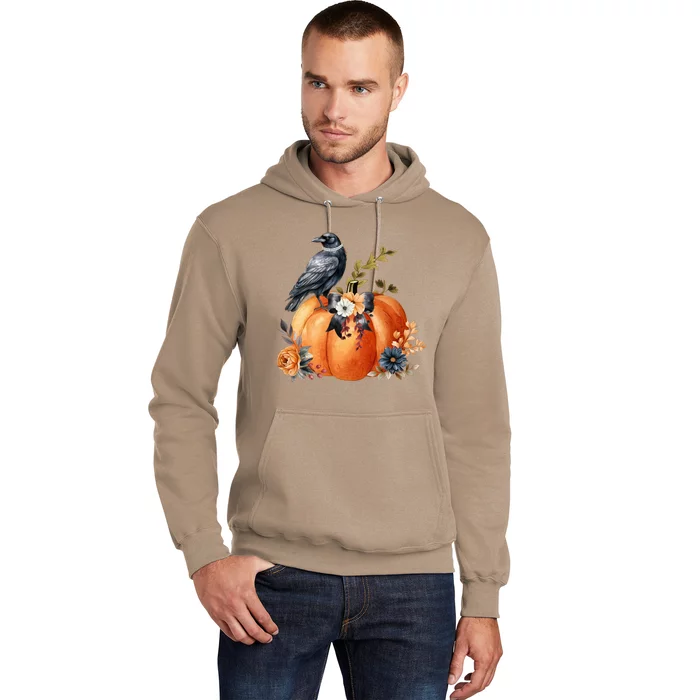 Pretty Autumn Raven Floral Pumpkin Fall Lover Hoodie