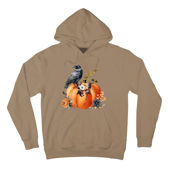 Pretty Autumn Raven Floral Pumpkin Fall Lover Hoodie