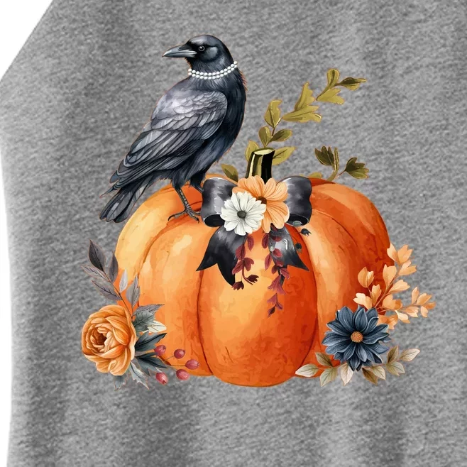 Pretty Autumn Raven Floral Pumpkin Fall Lover Women’s Perfect Tri Rocker Tank