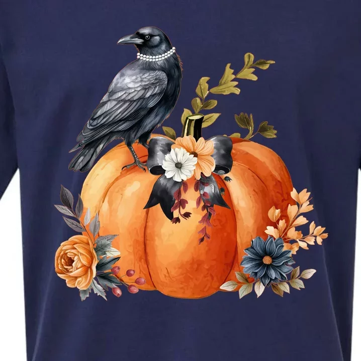 Pretty Autumn Raven Floral Pumpkin Fall Lover Sueded Cloud Jersey T-Shirt