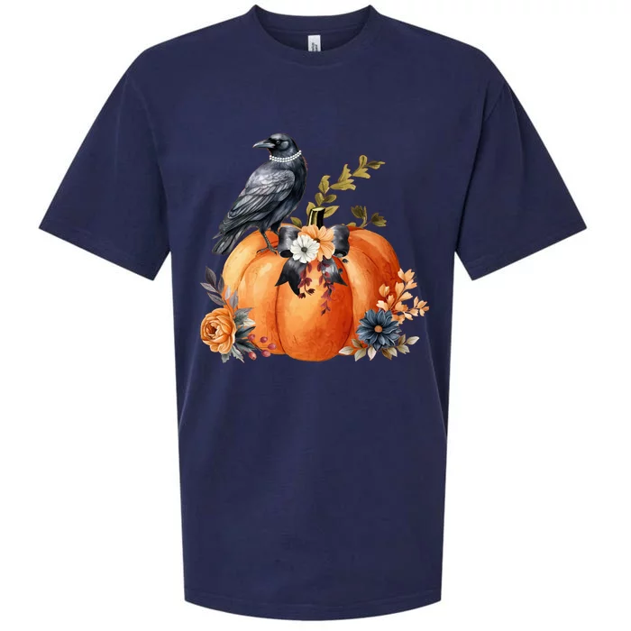 Pretty Autumn Raven Floral Pumpkin Fall Lover Sueded Cloud Jersey T-Shirt