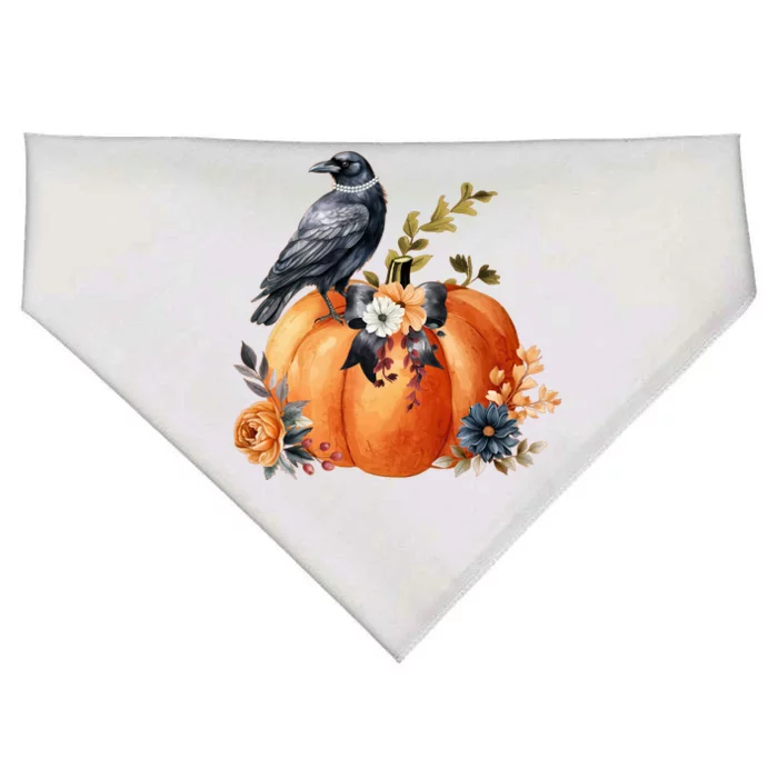 Pretty Autumn Raven Floral Pumpkin Fall Lover USA-Made Doggie Bandana