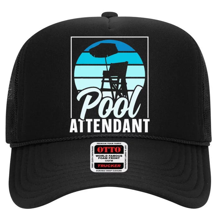 Pool Attendant Rescuer Attendants Swimming High Crown Mesh Trucker Hat