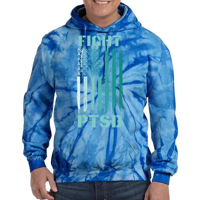 PTSD Awareness Ribbon Hope Support Love American Flag Tie Dye Hoodie