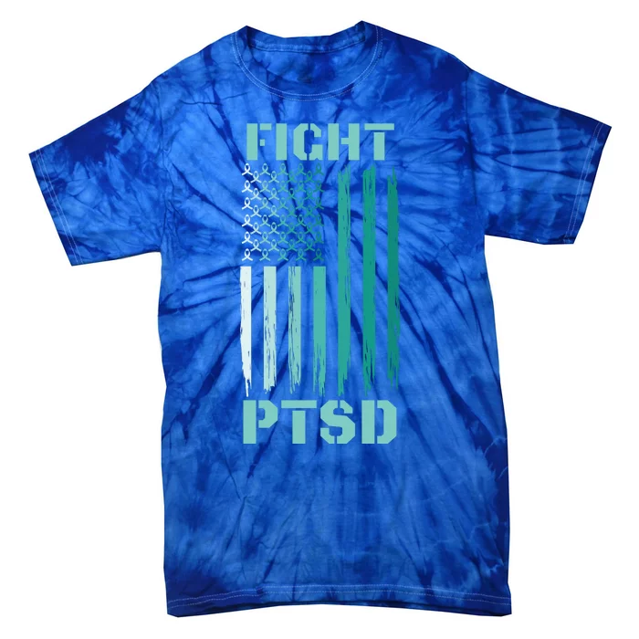 PTSD Awareness Ribbon Hope Support Love American Flag Tie-Dye T-Shirt