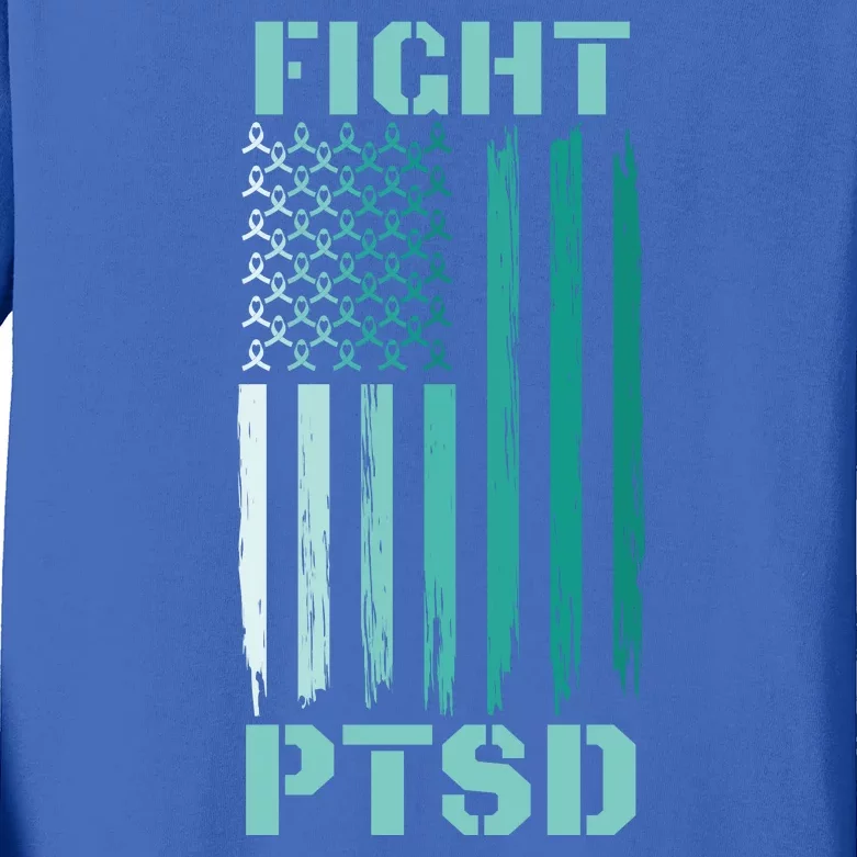 PTSD Awareness Ribbon Hope Support Love American Flag Kids Long Sleeve Shirt