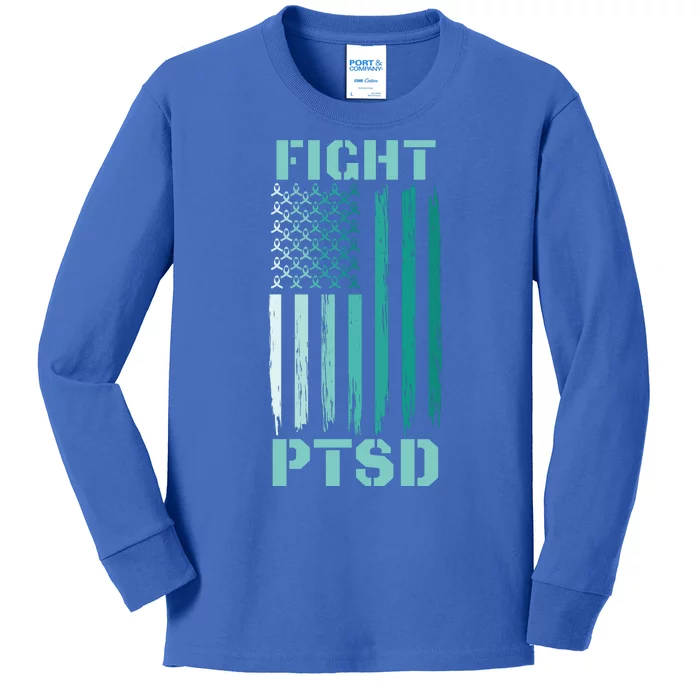 PTSD Awareness Ribbon Hope Support Love American Flag Kids Long Sleeve Shirt