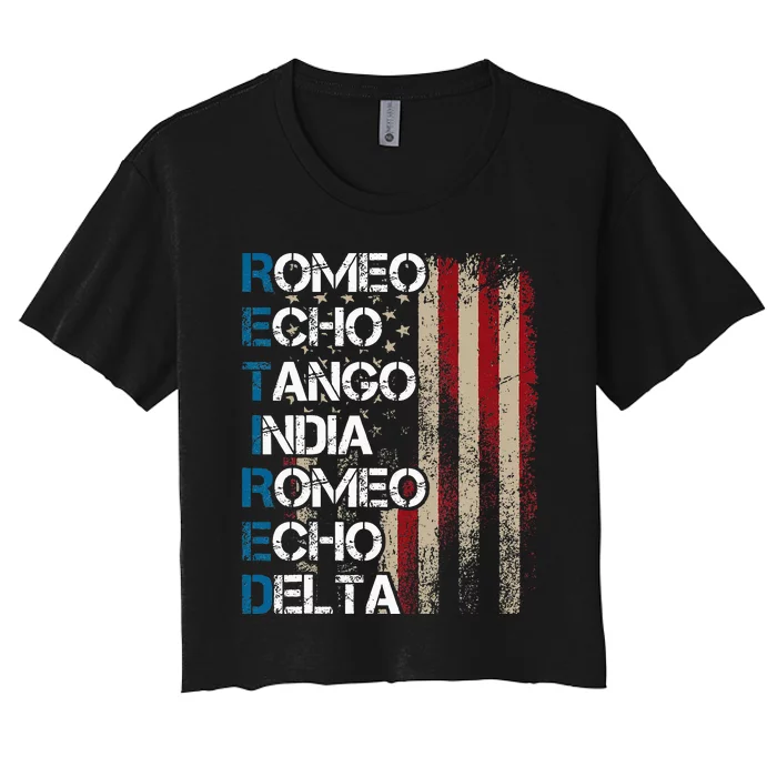 Phonetic Alphabet Retired Veteran Retirement Army Military Women's Crop Top Tee