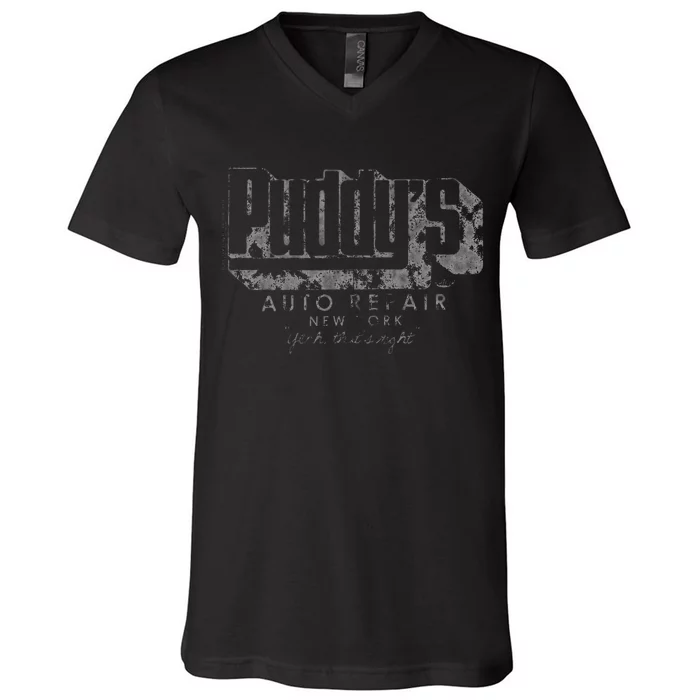 Puddys Auto Repair V-Neck T-Shirt