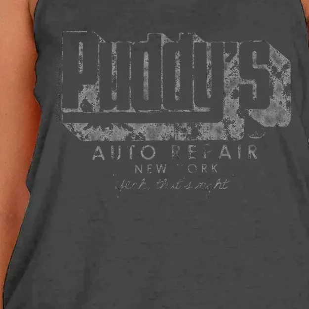 Puddys Auto Repair Women's Knotted Racerback Tank