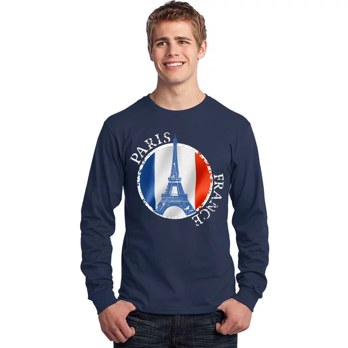 Paris France Peace Eiffel Tower Flag Long Sleeve Shirt