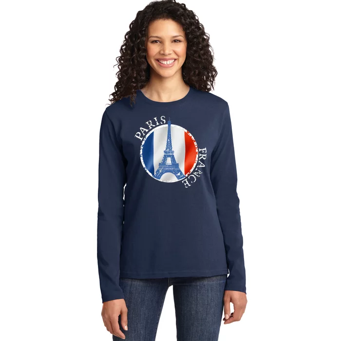 Paris France Peace Eiffel Tower Flag Ladies Long Sleeve Shirt