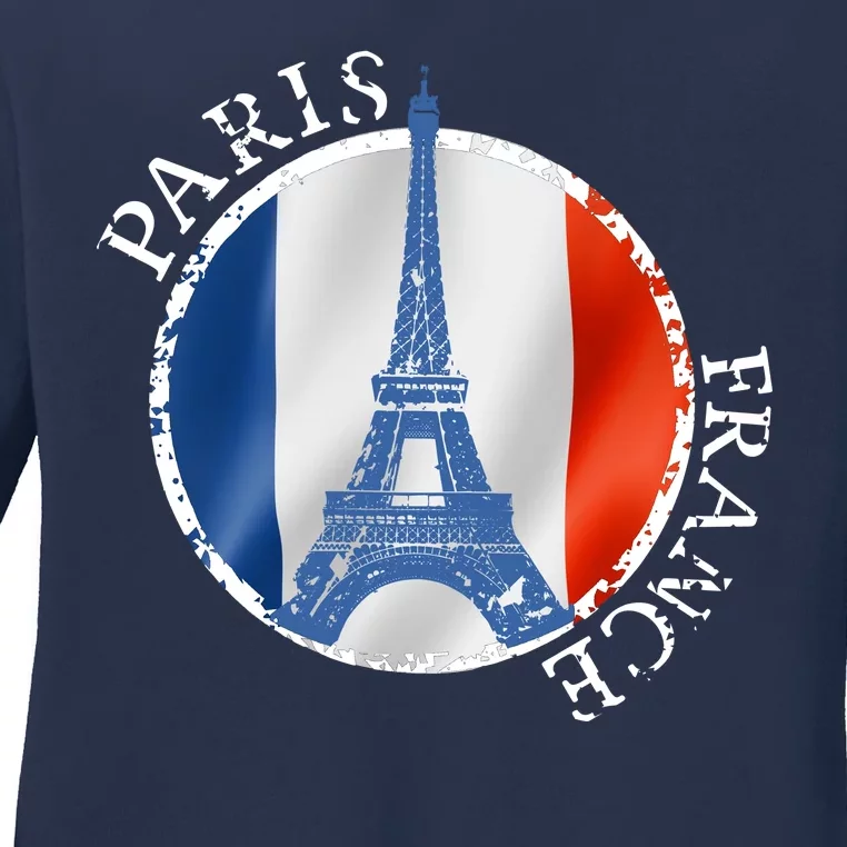 Paris France Peace Eiffel Tower Flag Ladies Long Sleeve Shirt