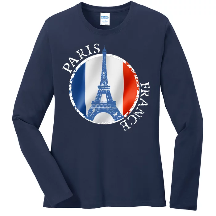 Paris France Peace Eiffel Tower Flag Ladies Long Sleeve Shirt