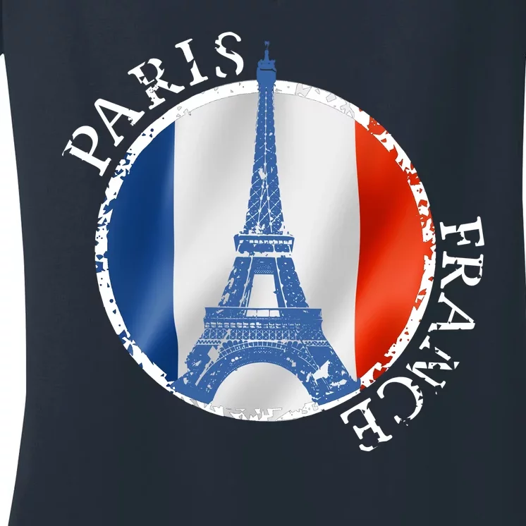 Paris France Peace Eiffel Tower Flag Women's V-Neck T-Shirt