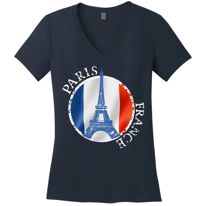 Paris France Peace Eiffel Tower Flag Women's V-Neck T-Shirt