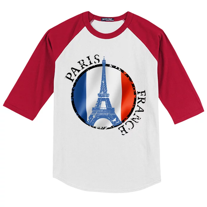 Paris France Peace Eiffel Tower Flag Kids Colorblock Raglan Jersey