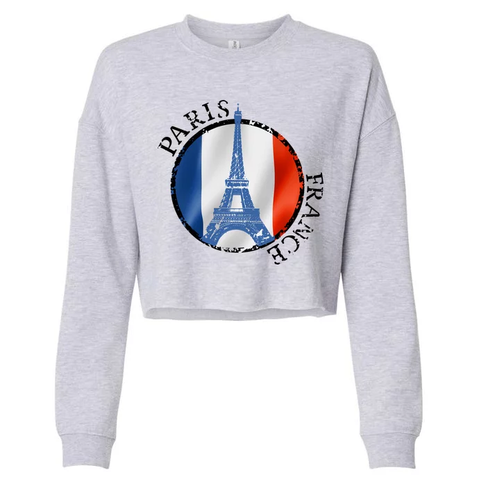 Paris France Peace Eiffel Tower Flag Cropped Pullover Crew