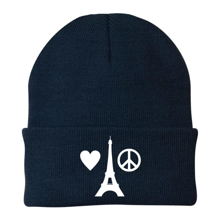 Paris Peace Sign Eiffel Tower Knit Cap Winter Beanie