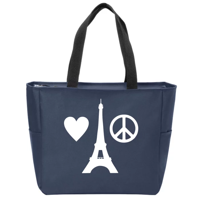 Paris Peace Sign Eiffel Tower Zip Tote Bag