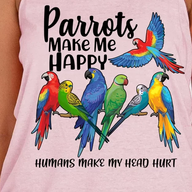 Parrots Make Me Happy Human Make My Head Hurt Women's Knotted Racerback Tank