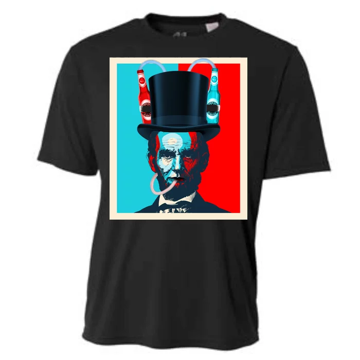 Party With Abe - Abraham Lincoln Drinking Beer Cooling Performance Crew T-Shirt