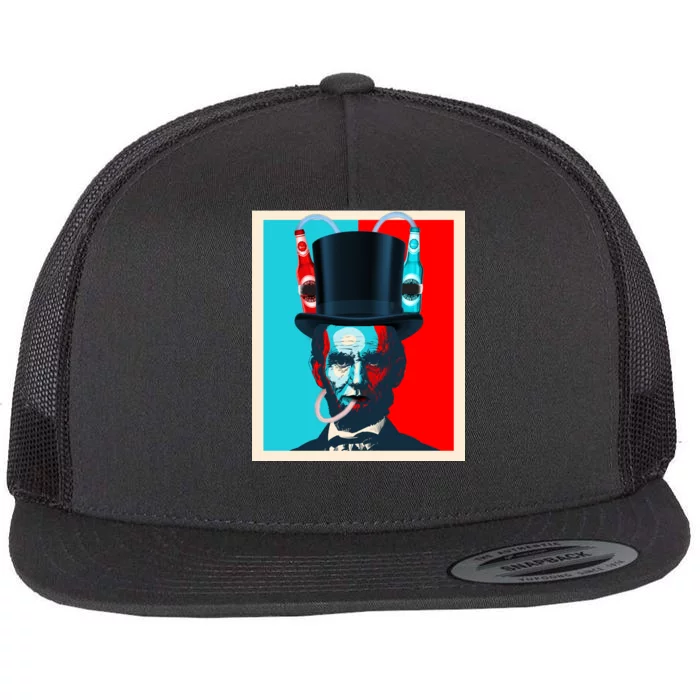 Party With Abe - Abraham Lincoln Drinking Beer Flat Bill Trucker Hat