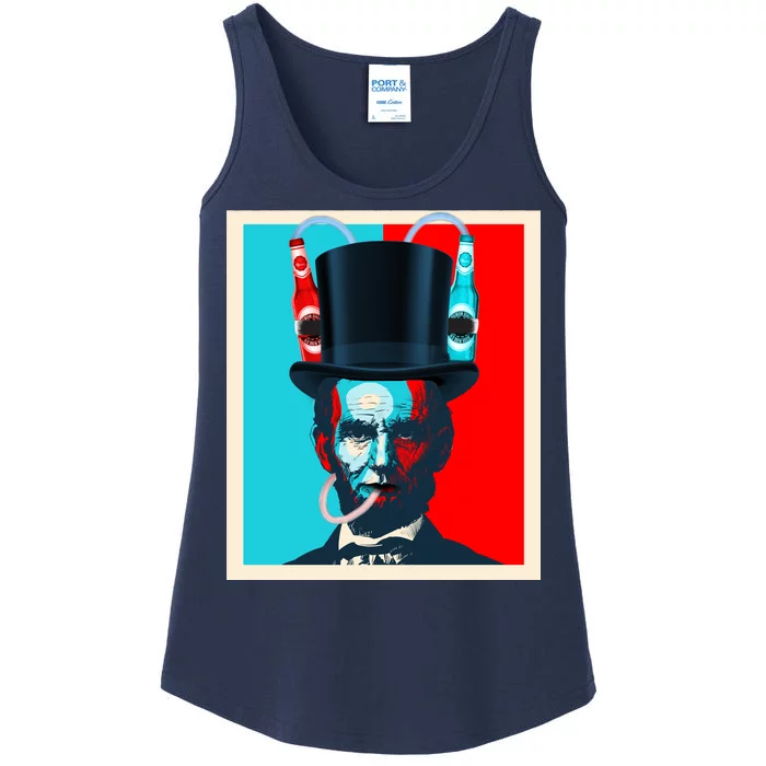 Party With Abe - Abraham Lincoln Drinking Beer Ladies Essential Tank