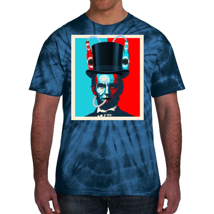 Party With Abe - Abraham Lincoln Drinking Beer Tie-Dye T-Shirt