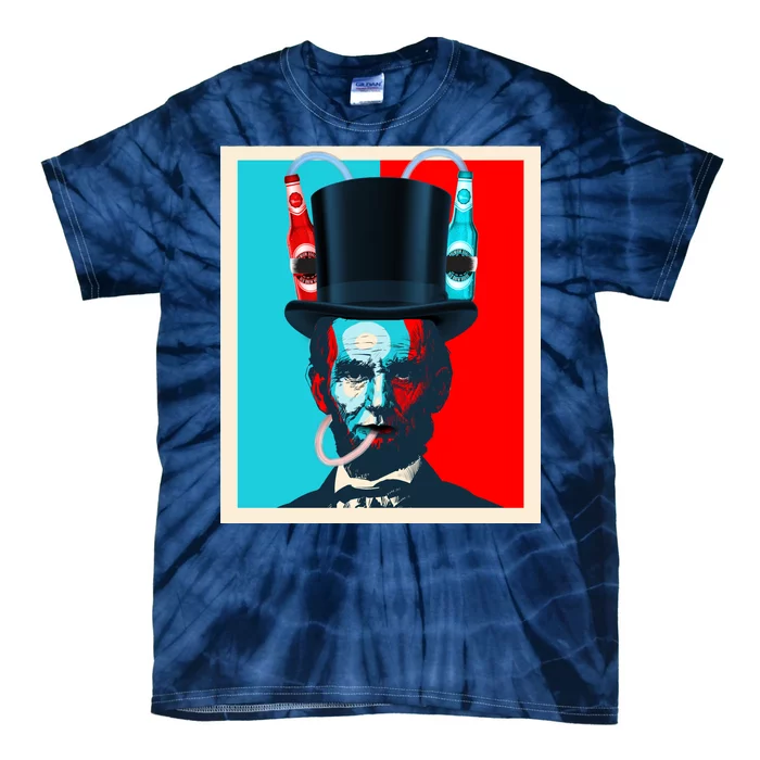 Party With Abe - Abraham Lincoln Drinking Beer Tie-Dye T-Shirt