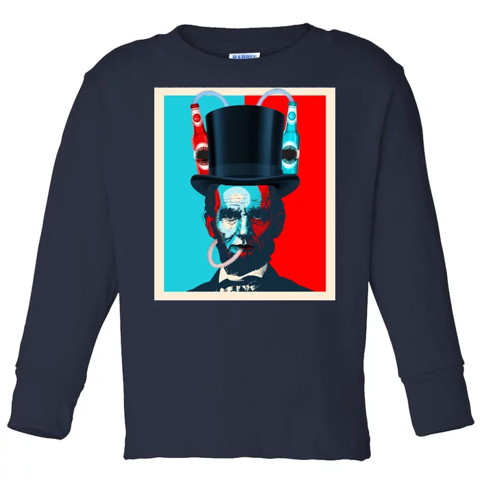 Party With Abe - Abraham Lincoln Drinking Beer Toddler Long Sleeve Shirt