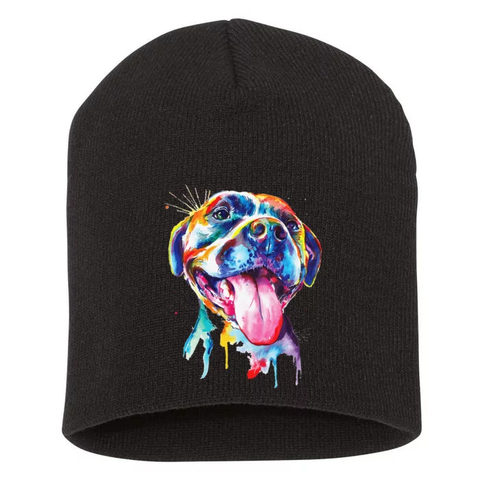 Pitbull Artistic Splash Art Animal Colorful Dog Breed Gift Short Acrylic Beanie