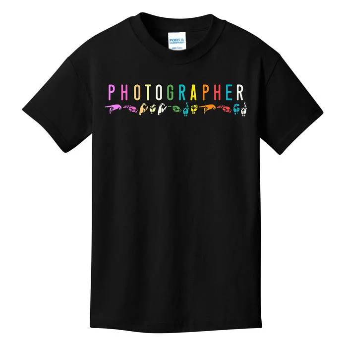 Photographer ASL Sign Language Photography Lover Kids T-Shirt