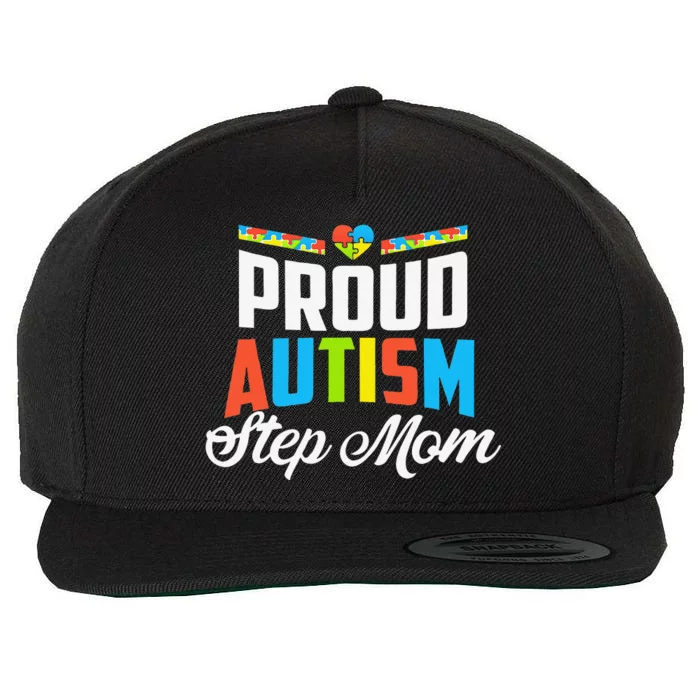 Proud Autism Step Mom Awareness Support Wool Snapback Cap