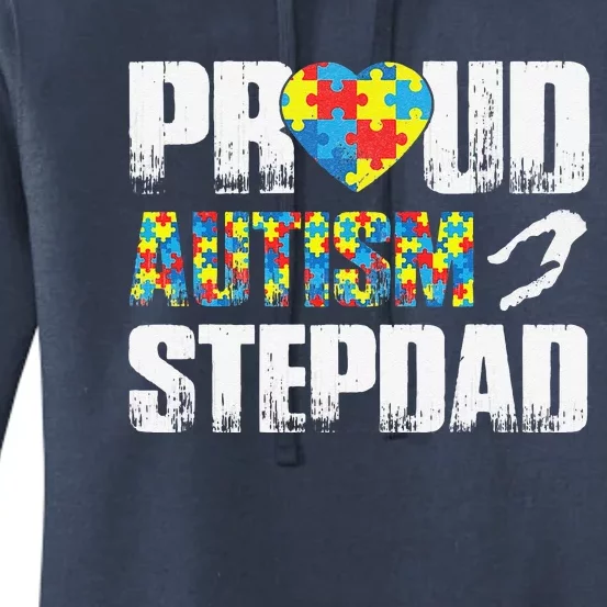 Proud Autism Stepdad Dad Heart Autism Awareness Gift Women's Pullover Hoodie