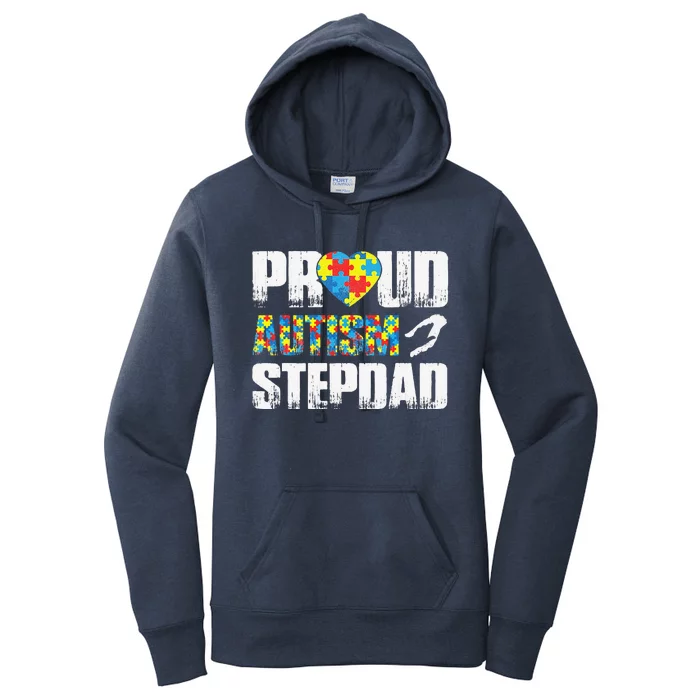 Proud Autism Stepdad Dad Heart Autism Awareness Gift Women's Pullover Hoodie