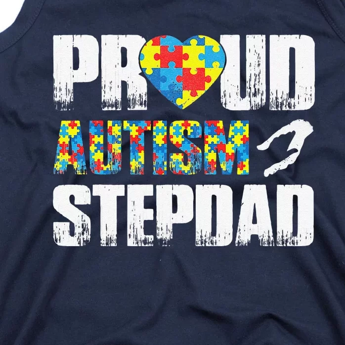 Proud Autism Stepdad Dad Heart Autism Awareness Gift Tank Top