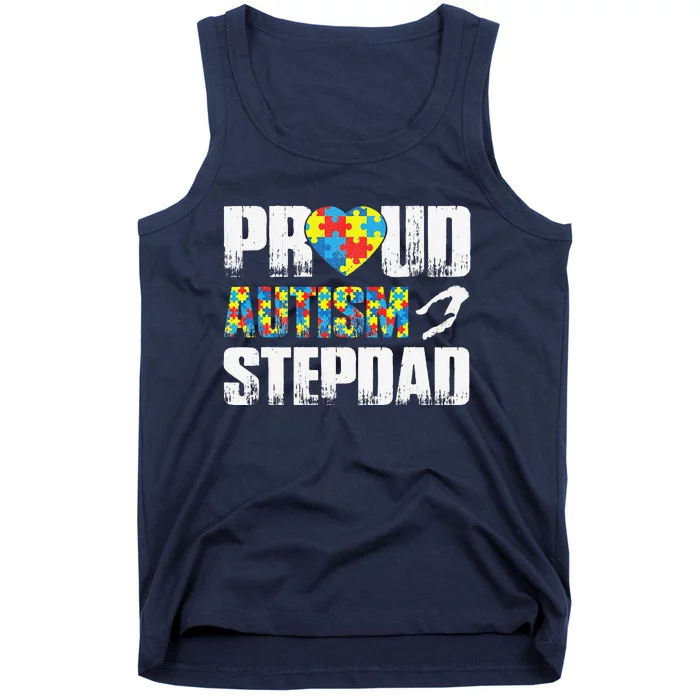 Proud Autism Stepdad Dad Heart Autism Awareness Gift Tank Top