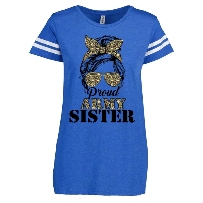 Proud Army Sister Camouflage Messy Bun Soldier Mother's Day Gift Enza Ladies Jersey Football T-Shirt