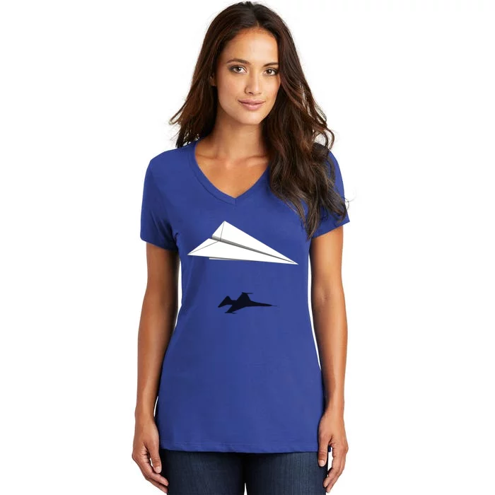 Paper Airplane Shadow Fgift16 Fighting Falcon Gift Women's V-Neck T-Shirt